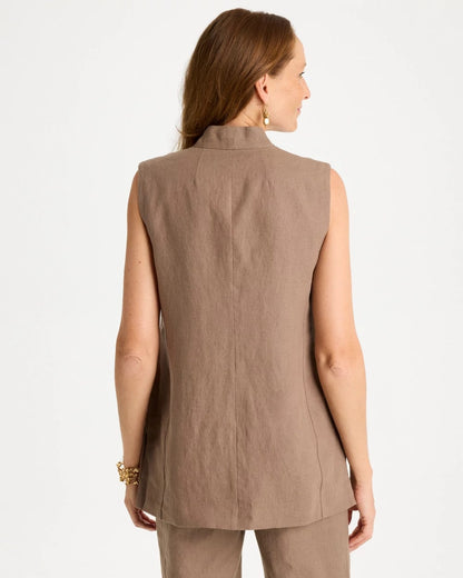 Chico's Long Linen Sleeveless Vest Topaz Smoke