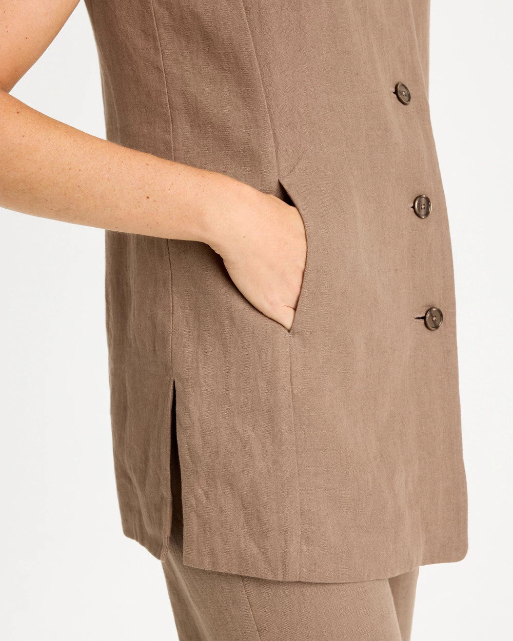 Chico's Long Linen Sleeveless Vest Topaz Smoke
