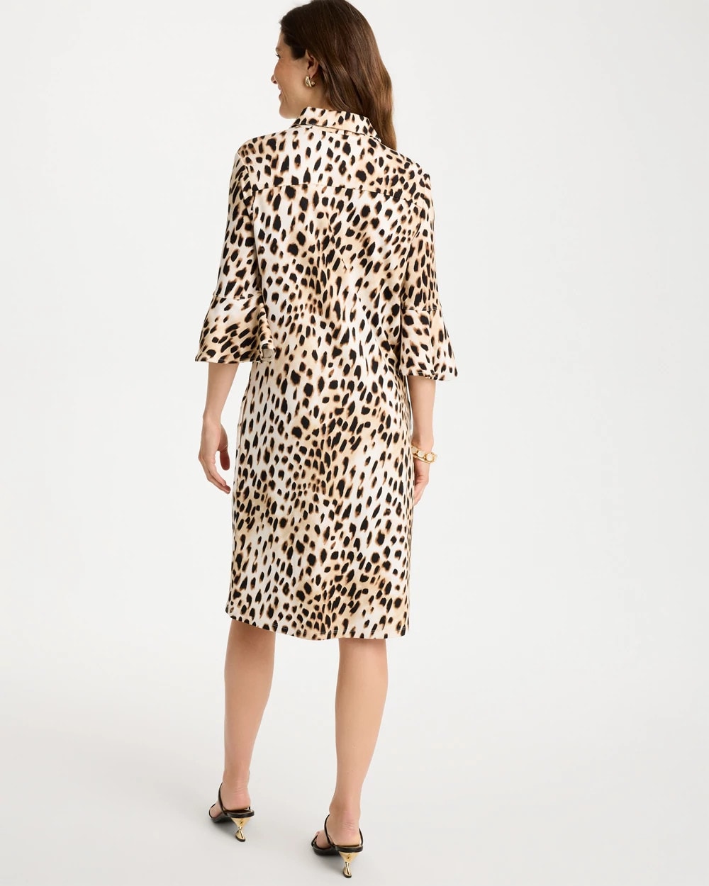 Chico's Ponte Knit Flounce Sleeve Dress Chocolate Fondant