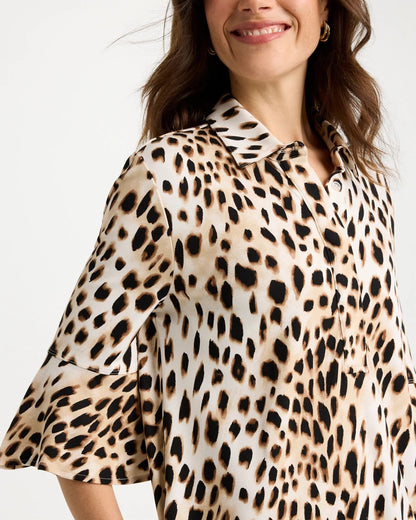 Chico's Ponte Knit Flounce Sleeve Dress Chocolate Fondant