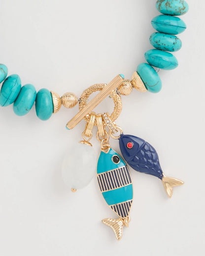 Chico's Turquoise Stone Toggle Charm Bracelet Turquoise