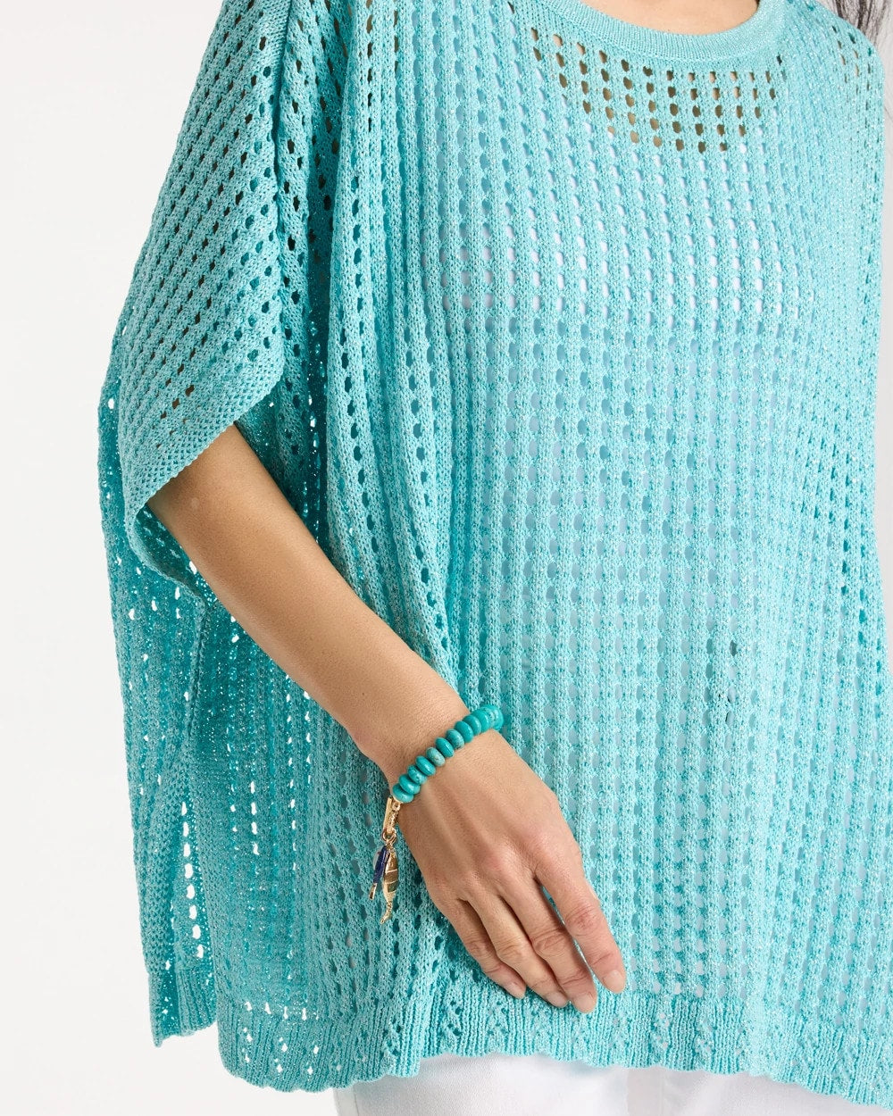 Chico's Lurex Open-Stitch Sweater Poncho Bondi Blue