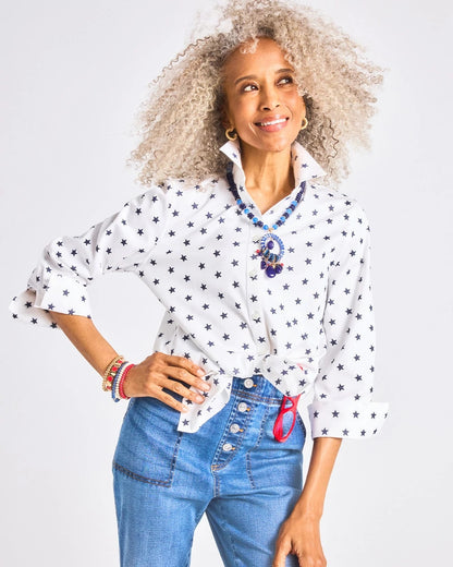 Chico's No Iron™ Stretch Jacquard Stars Shirt Passport Blue