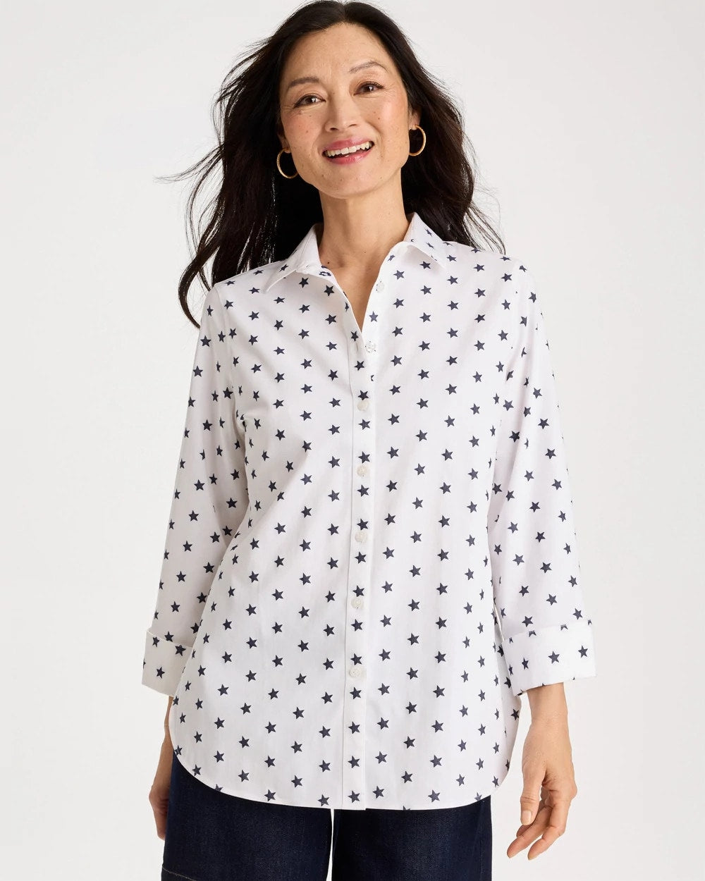 Chico's No Iron™ Stretch Jacquard Stars Shirt Passport Blue