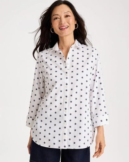 Chico's No Iron™ Stretch Jacquard Stars Shirt Passport Blue
