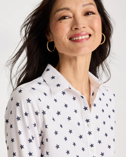 Chico's No Iron™ Stretch Jacquard Stars Shirt Passport Blue