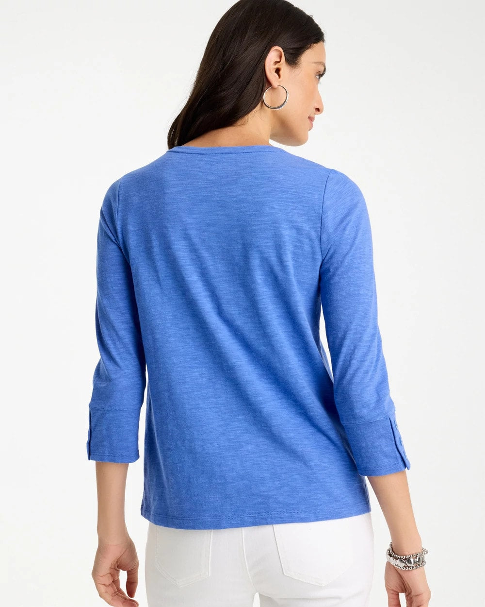 Chico's Cotton Slub 3/4 Sleeve Button Tee Amparo Blue