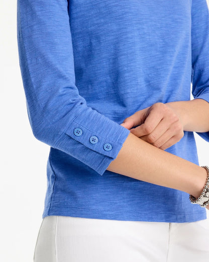 Chico's Cotton Slub 3/4 Sleeve Button Tee Amparo Blue