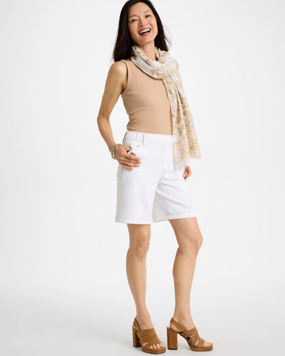 Chico's Pull-On Scallop Button Jean Shorts Alabaster