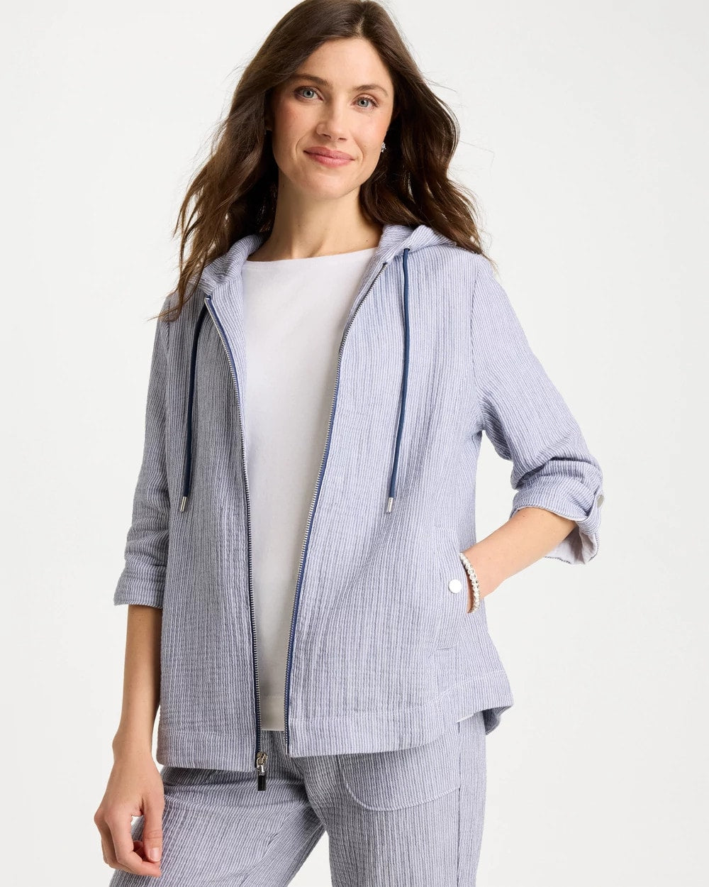 Chico's Zenergy® Striped Gauze Jacket Blue