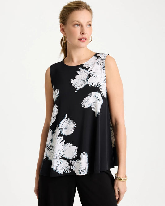 Chico's Travelers™ Knit Abstract Floral Swing Tank Black