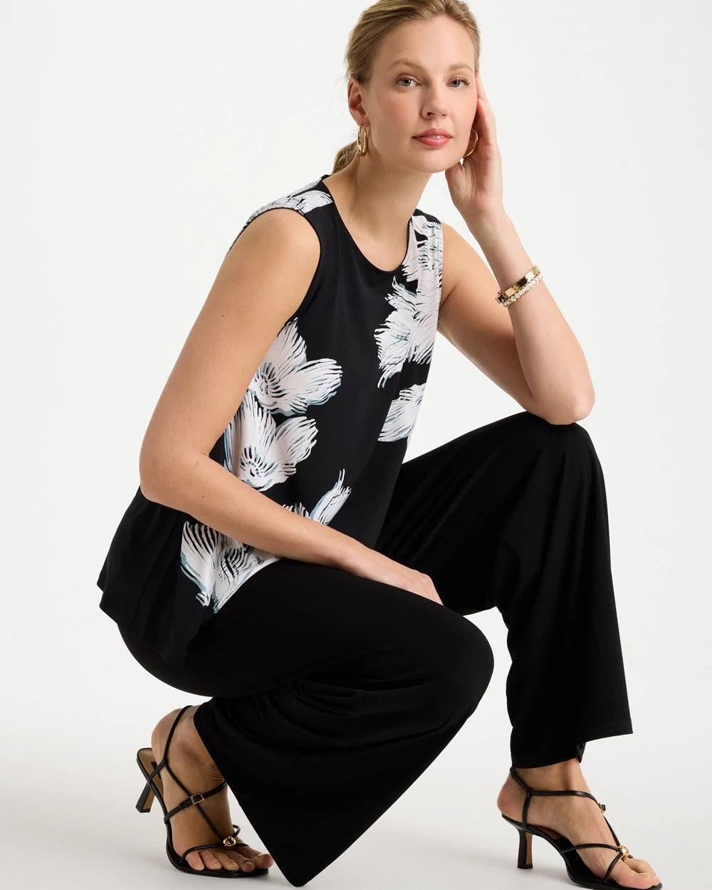 Chico's Travelers™ Knit Abstract Floral Swing Tank Black