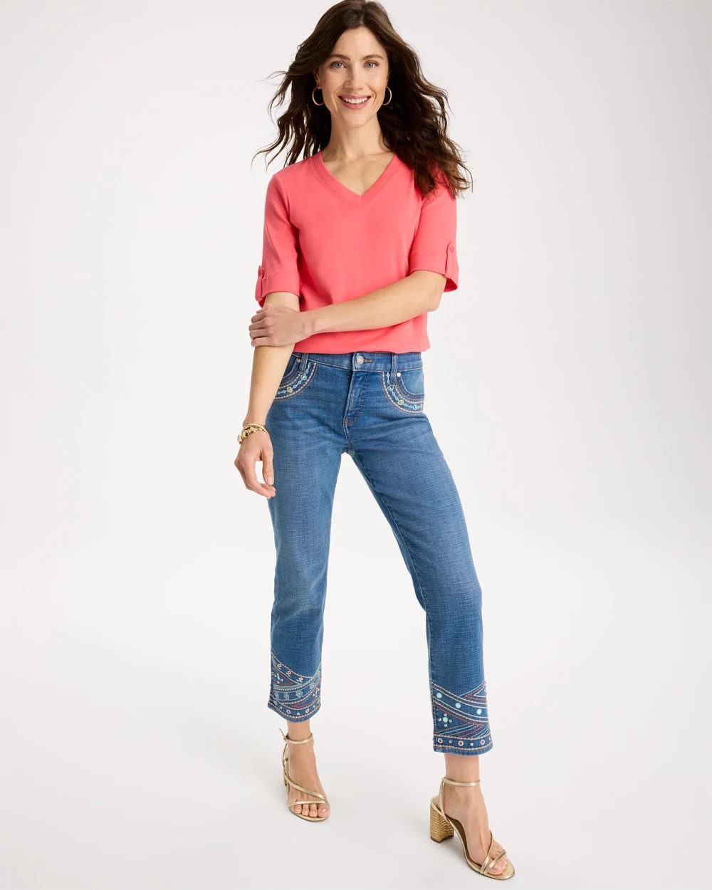 Chico's Girlfriend Slim Embellished Crop Jeans Freya Indigo