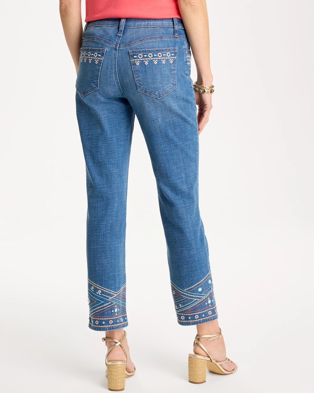 Chico's Girlfriend Slim Embellished Crop Jeans Freya Indigo
