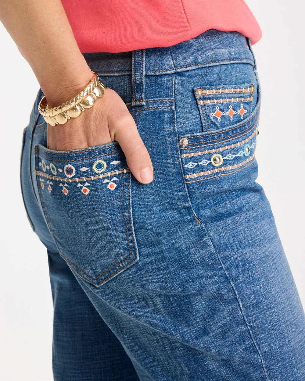 Chico's Girlfriend Slim Embellished Crop Jeans Freya Indigo