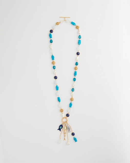 Chico's Convertible Turquoise Fish Charm Necklace Blue Multi
