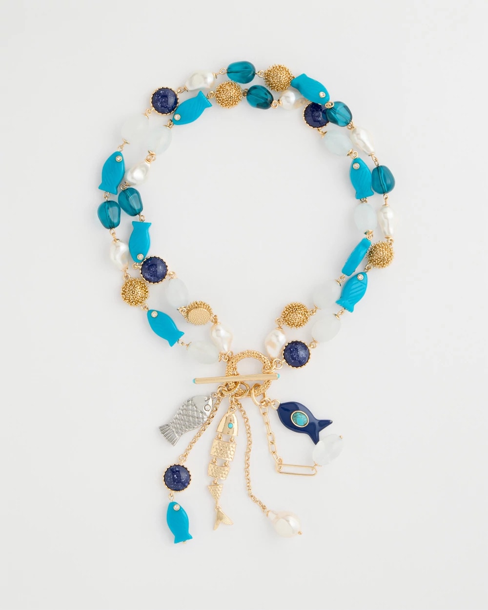 Chico's Convertible Turquoise Fish Charm Necklace Blue Multi
