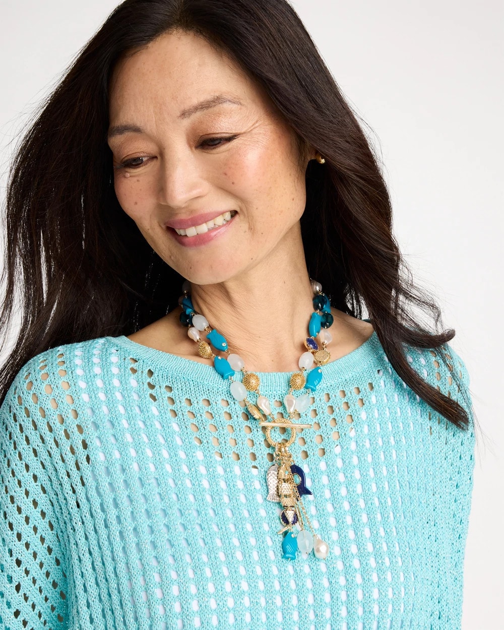 Chico's Convertible Turquoise Fish Charm Necklace Blue Multi