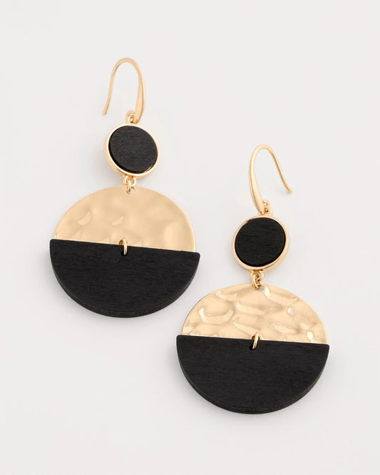 Chico's Wood Rounded Drop Earrings Black/Gold