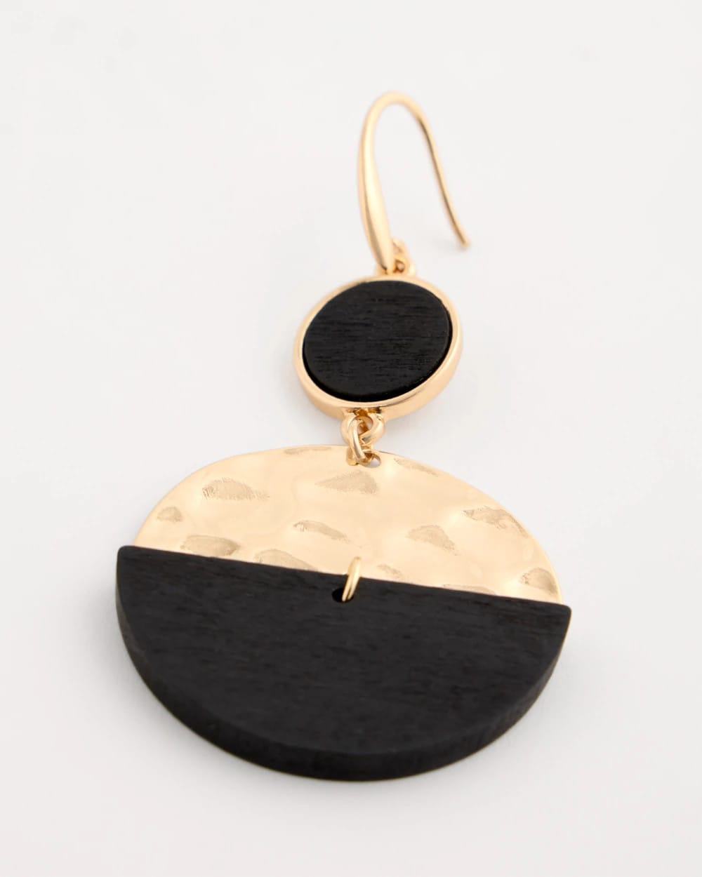 Chico's Wood Rounded Drop Earrings Black/Gold