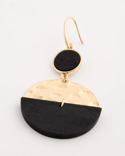 Chico's Wood Rounded Drop Earrings Black/Gold