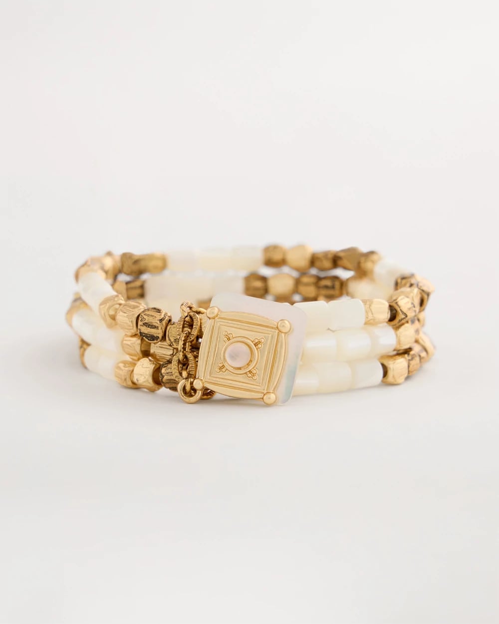 Chico's Set of 3 Pearl Treasure Stretch Bracelets Gold