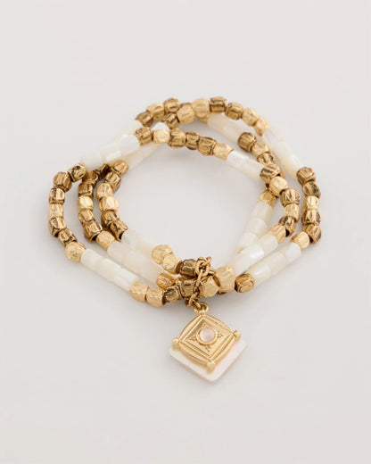 Chico's Set of 3 Pearl Treasure Stretch Bracelets Gold