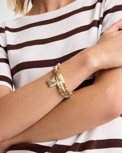 Chico's Set of 3 Pearl Treasure Stretch Bracelets Gold
