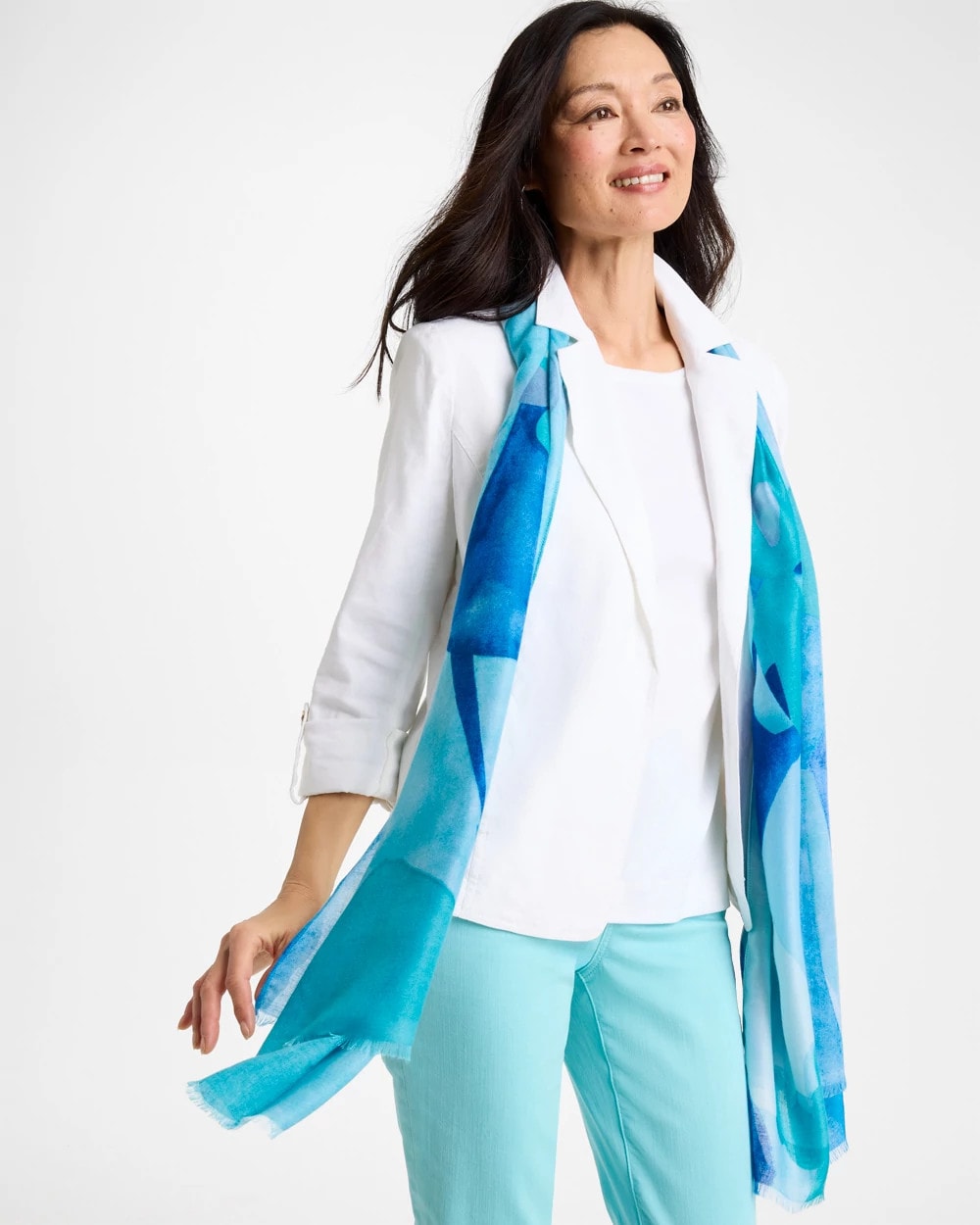 Chico's Sea Spray Oblong Scarf Blue