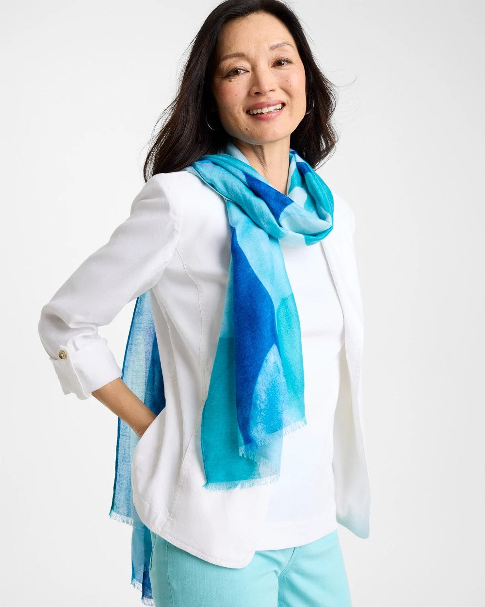 Chico's Sea Spray Oblong Scarf Blue