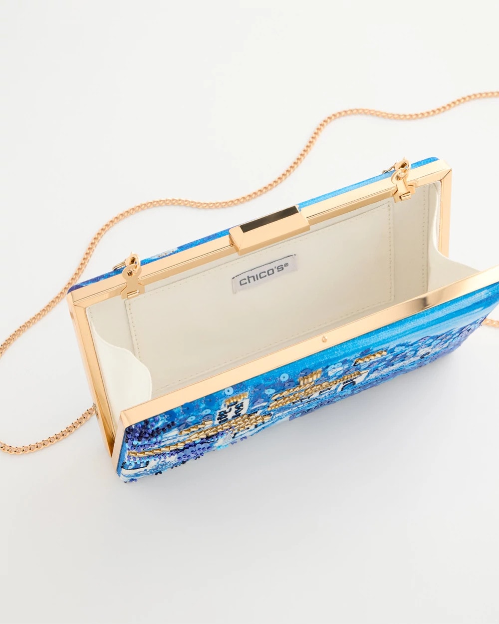 Chico's Embellished Scenic Clutch Blue