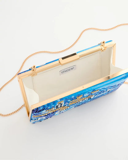 Chico's Embellished Scenic Clutch Blue
