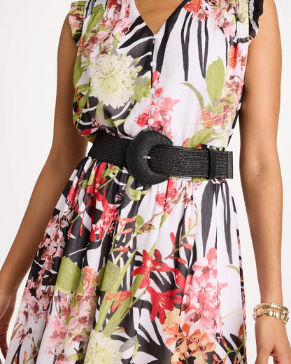 Chico's Raffia Wrapped Stretch Belt Black