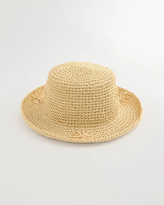 Chico's Straw Embroidered Beach Hat Natural