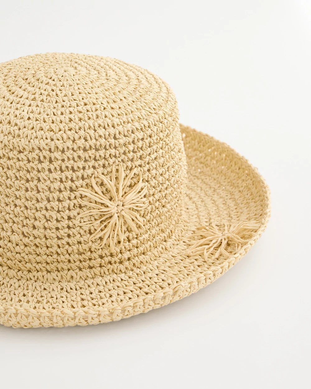 Chico's Straw Embroidered Beach Hat Natural