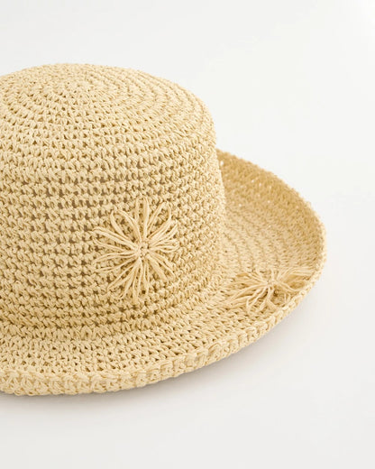 Chico's Straw Embroidered Beach Hat Natural