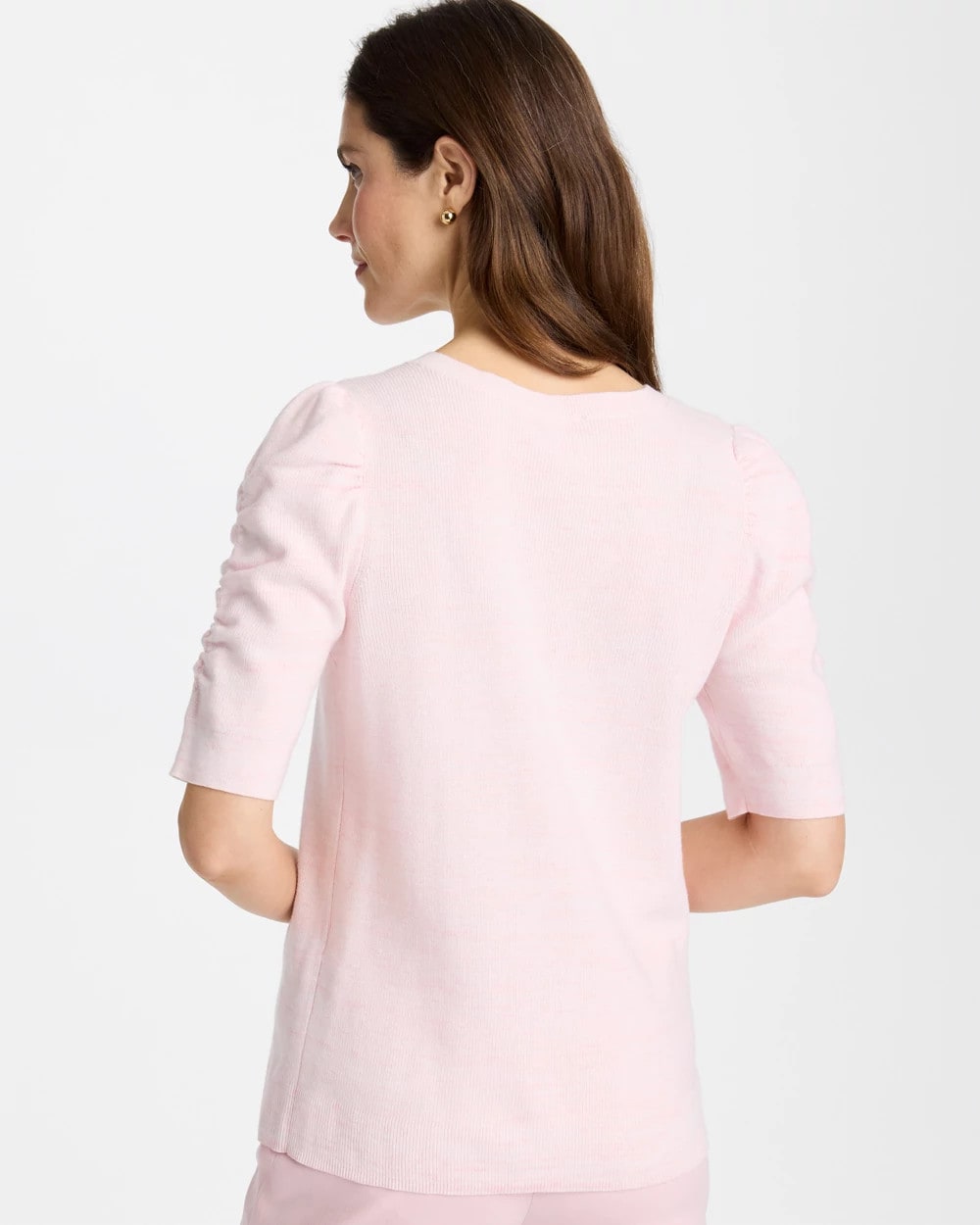 Chico's Space Dyed Ruched V-Neck Pullover Sweater Sweet Blossom