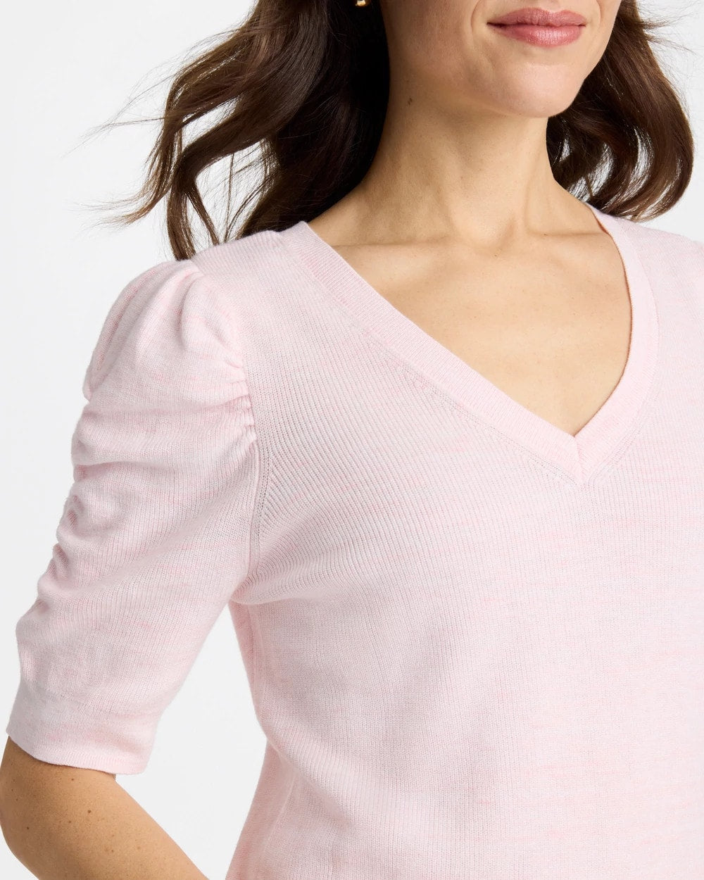 Chico's Space Dyed Ruched V-Neck Pullover Sweater Sweet Blossom