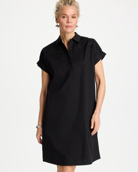 Chico's Popover Embroidered Poplin Dress Black
