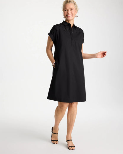 Chico's Popover Embroidered Poplin Dress Black
