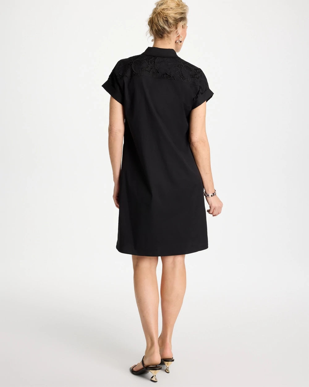 Chico's Popover Embroidered Poplin Dress Black