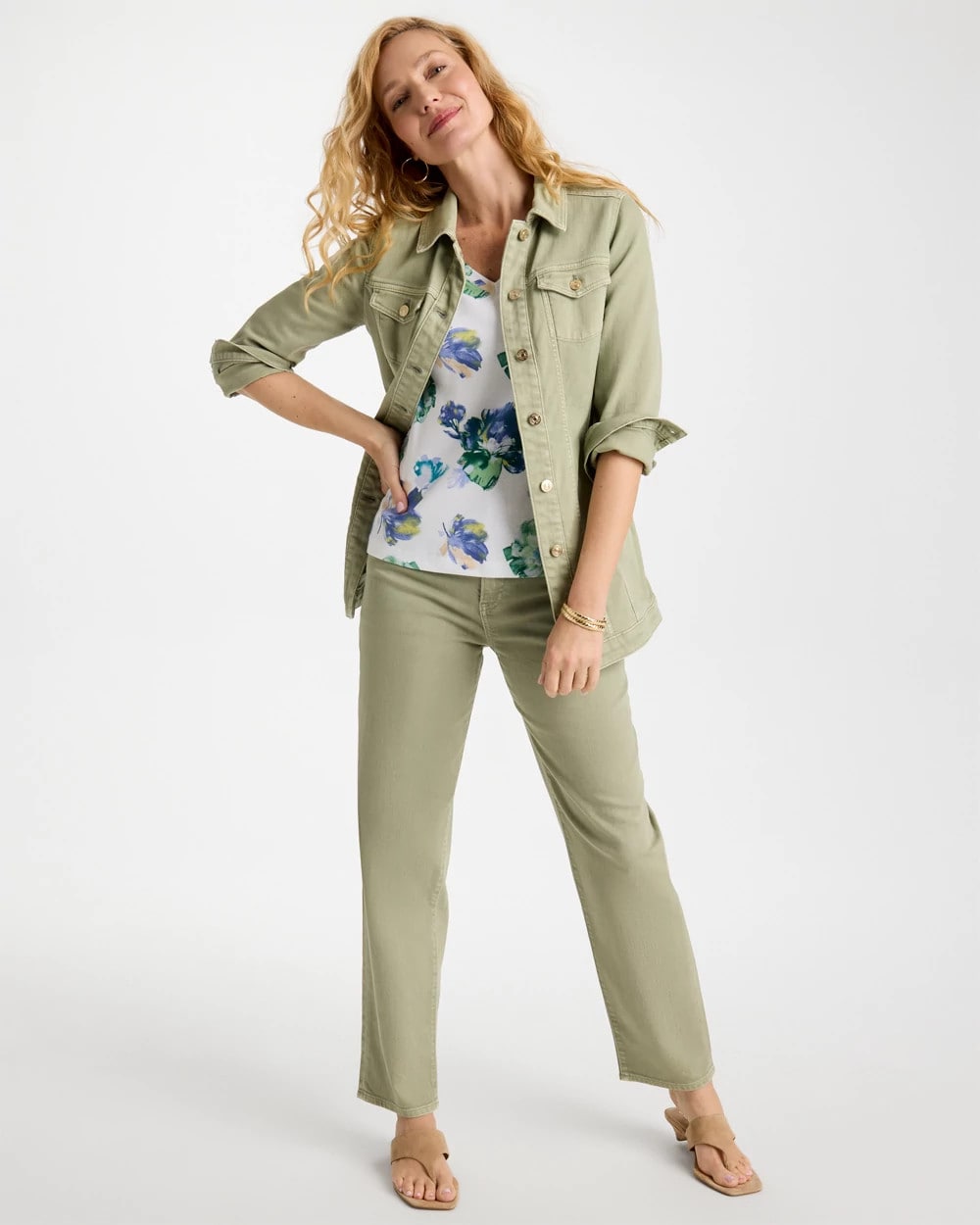 Chico's Boyfriend Relaxed Crop Jeans Seagrass Green