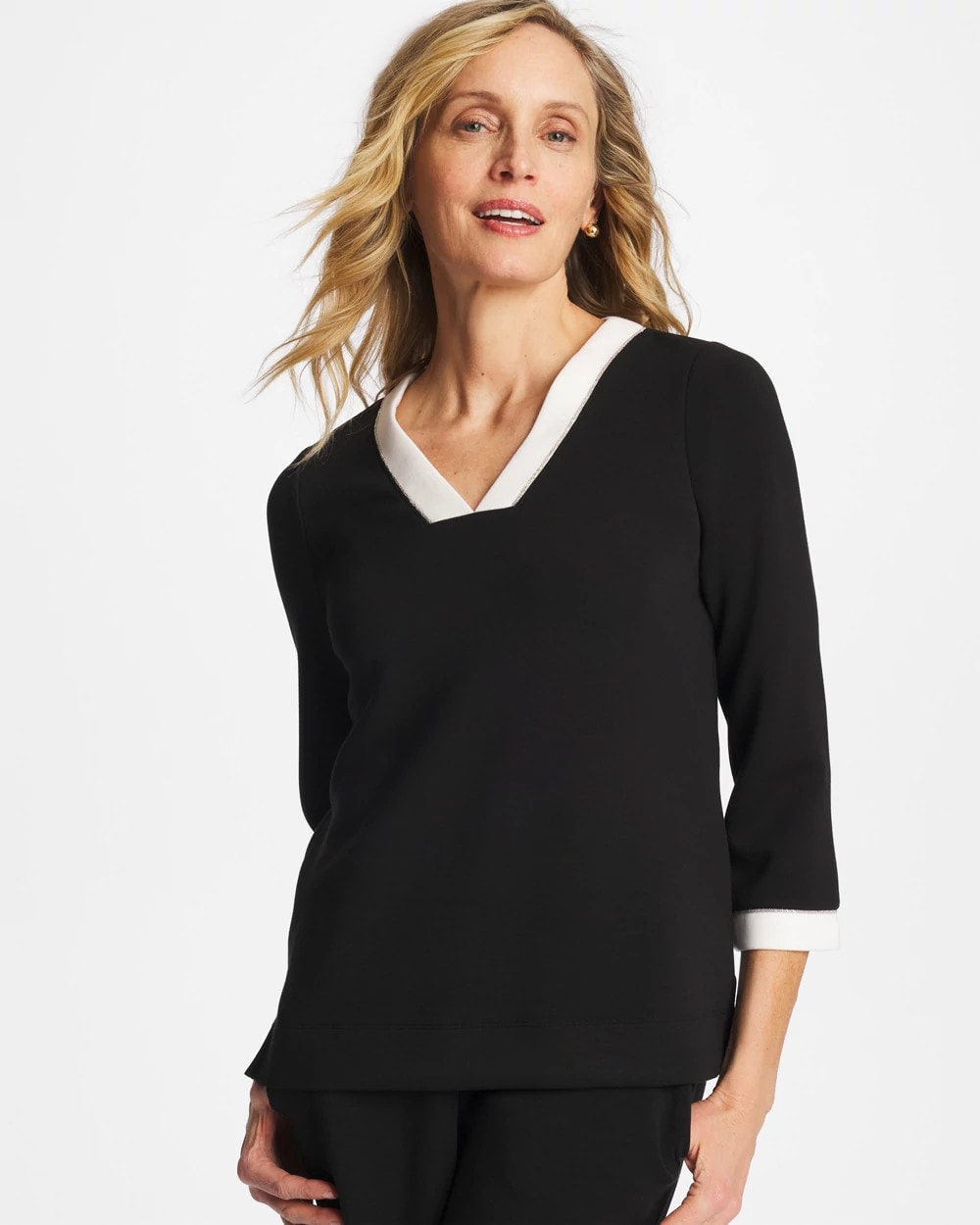 Chico's Zenergy® Soft Caviar Bead Contrast Top Black