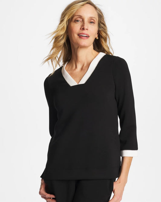 Chico's Zenergy® Soft Caviar Bead Contrast Top Black