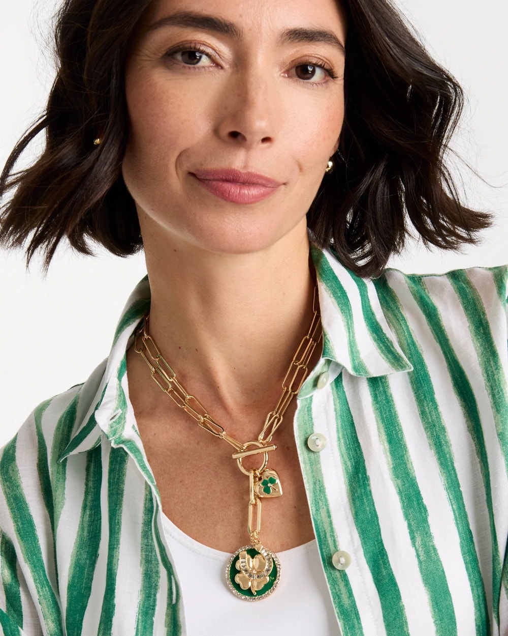 Chico's Lucky Charm Twice As Nice Necklace Green