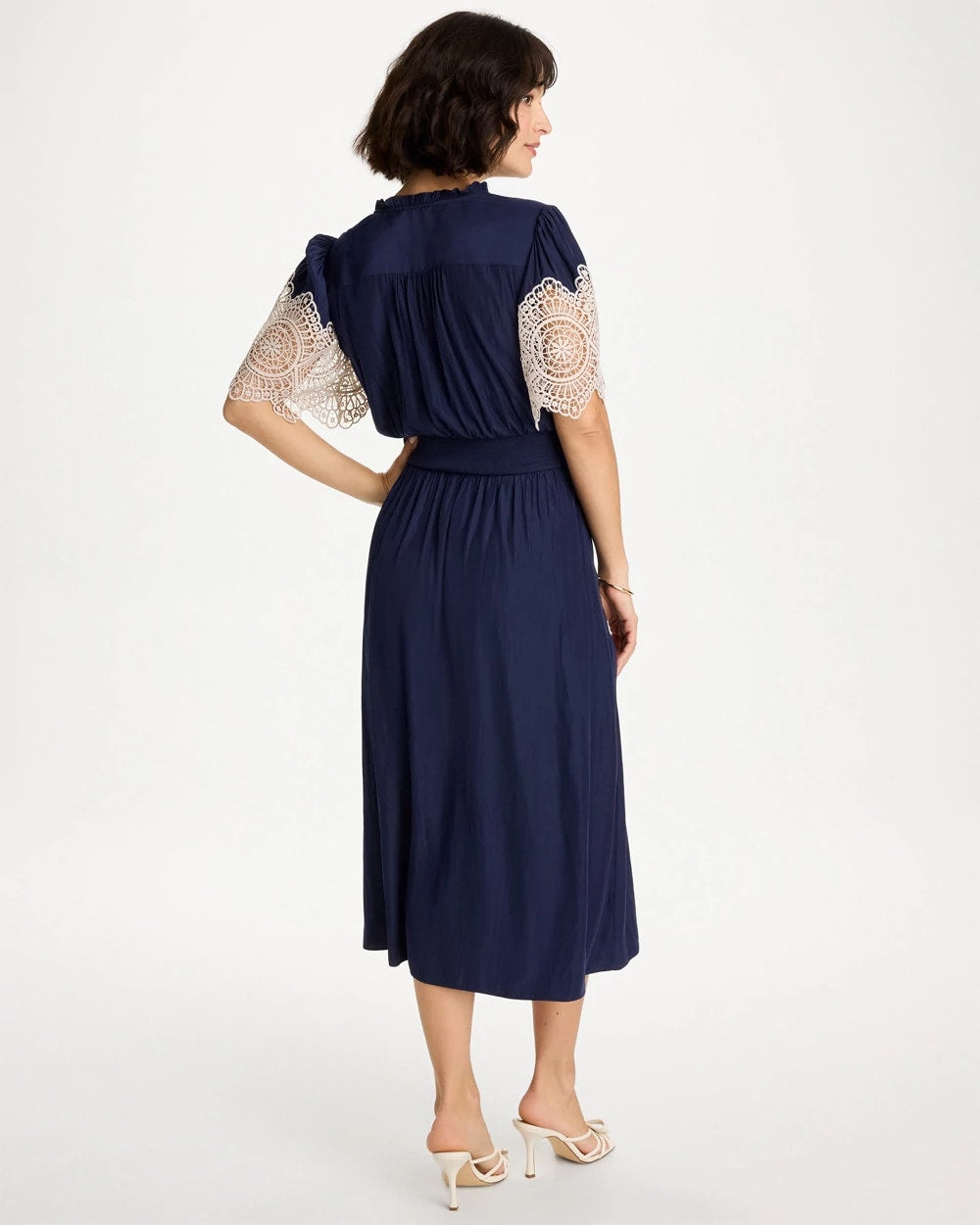 Chico's Sea Island Crinkled Midi Dress Passport Blue