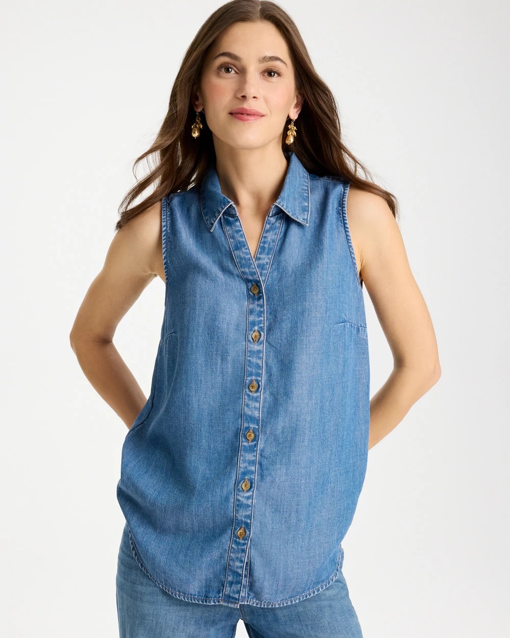 Chico's Tencel Denim Sleeveless Shirt Burano Indigo