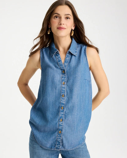 Chico's Tencel Denim Sleeveless Shirt Burano Indigo