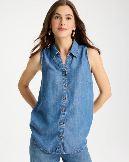 Chico's Tencel Denim Sleeveless Shirt Burano Indigo