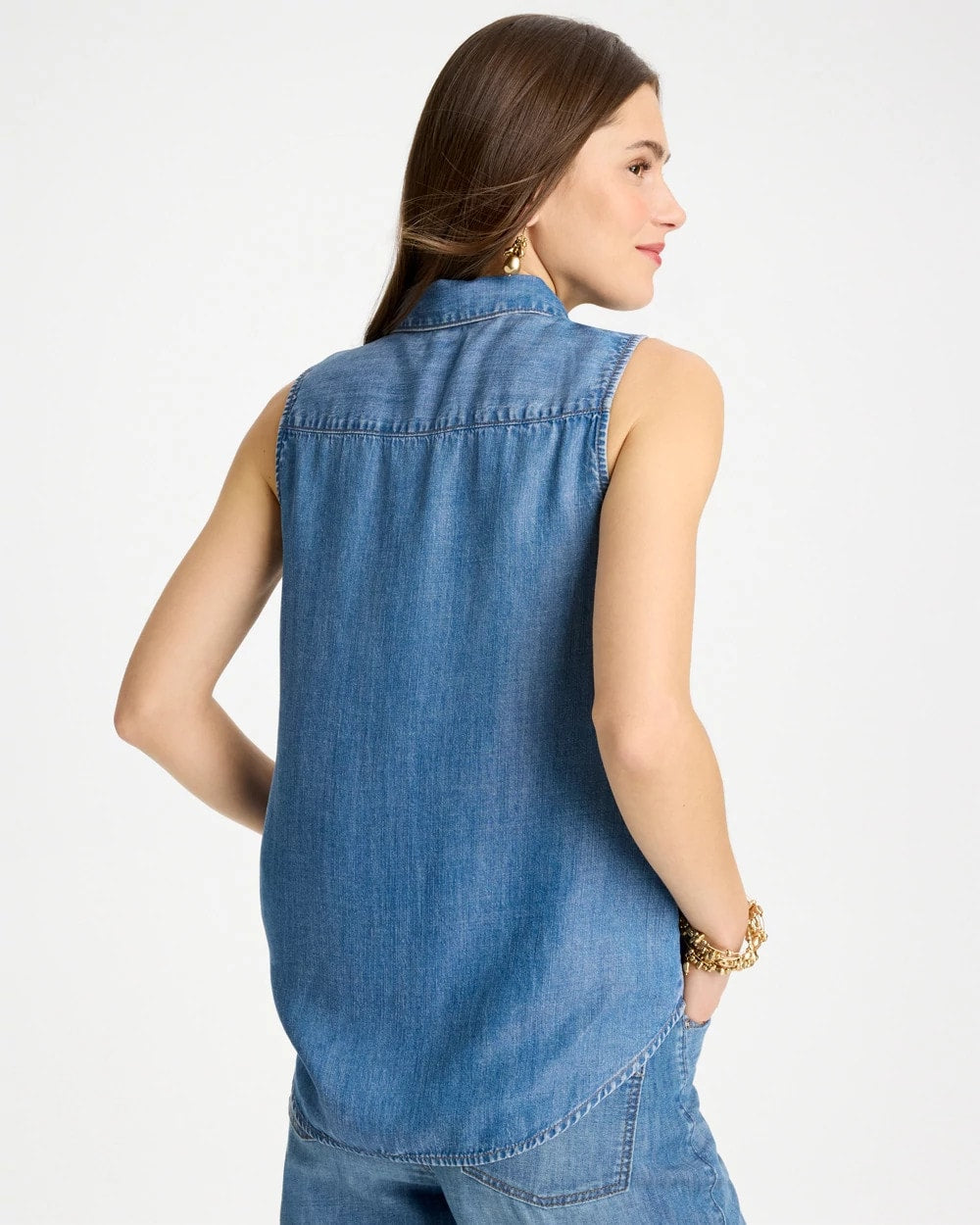 Chico's Tencel Denim Sleeveless Shirt Burano Indigo